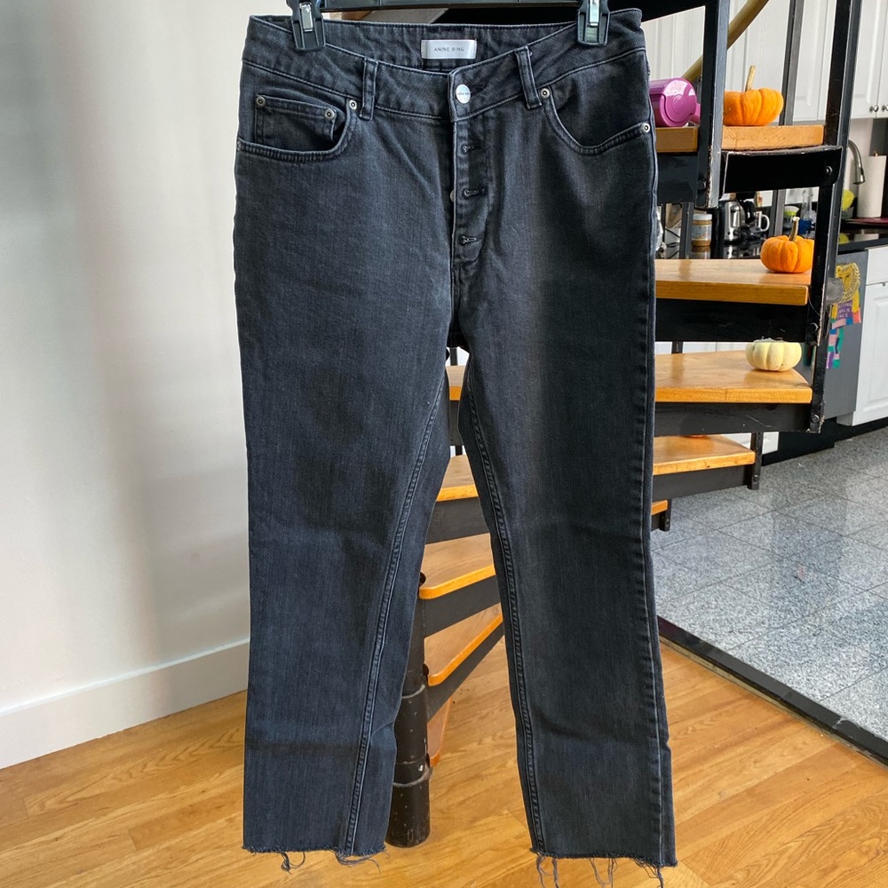 Anine Bing Black Jeans Frayed Bottom